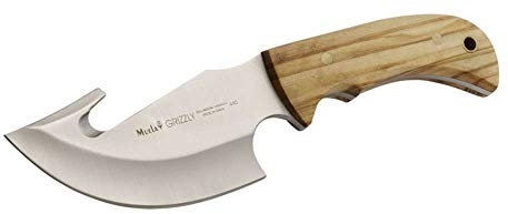 MUELA. Cuchillo desollador Muela GRIZZLY-12.OL. Mango de Olivo. Hoja: 12 cm. Funda de Cuero. Herramienta para Caza