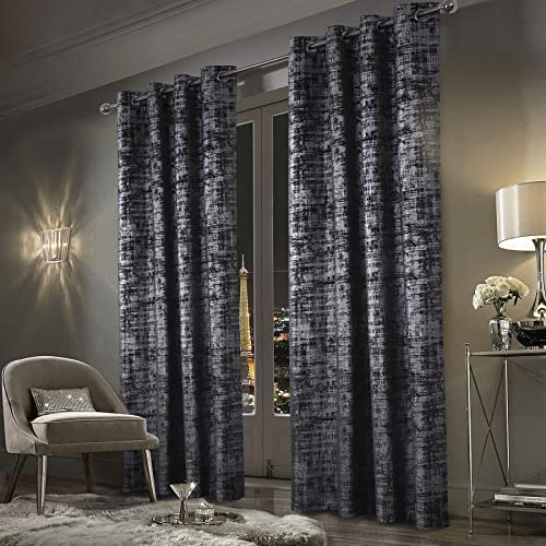 always4u Soft Velvet Curtains 100% Blackout for Window for Bedroom Thermal Silver Foil Printed Shining Luxury Window Treatment Drapes for Living Room 1 Pair Charcoal Grey 46 * 72