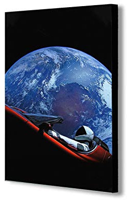 SpaceX Starman – Tesla Roadster – Kunstdruck auf Leinwand, gerahmt, verschiedene Größen (A3, 40,6 x 30,5 cm)