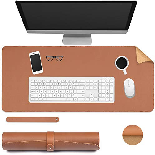 Dricar Sous Mains Bureau, Tapis de Souris 70 x 30cm, Tapis de Bureau en Cuir Liège Double Face Deux Couleurs Protege Bureau pour Bureau Maison (Marron)