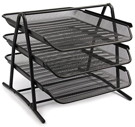 Trintion Letter Mesh Letter 3 Tier Office Filing Trays Holder In Desk Organiser Tidy Document Paper File Storage Metal Filling Collection Desk Organiser for Home & Office (Black)