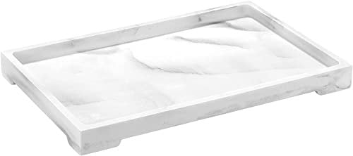 Luxspire-Kosmetiktablett, Badezimmer-Tablett, Spülkasten-Ablagetablett, Harz-Küchenspüle-Serviertabletts, Kosmetik-Arbeitsplattenorganizer für Kerzen, Handtuch, Parfümhalter, Tiegel, Marmorstil –