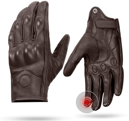 KEMIMOTO Motorcycle Gloves, Leather Motorcycle Riding Gloves for Men and Women, Touchscreen Motorbike Motorcross Racing BMX MTB Cycling with Hard Knuckle Brown Medium