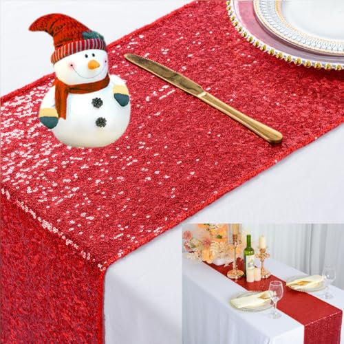 ShinyBeauty Sequin Table Runner 72 Pouces Rouge Chemins de Table pour fête Ovale Petits chemins de café pour Salon Salle à Manger (12x72 Pouces, Rouge)