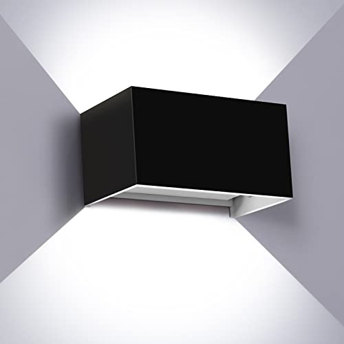 Kingwei 20W LED Wandleuchte Aussen, Auf und ab Einstellbarer Lichtstrahl Außenwandleuchte Wasserdichte IP65, Wandlampe Schwarz Wandbeleuchtung Innen/Aussen Kaltweiß