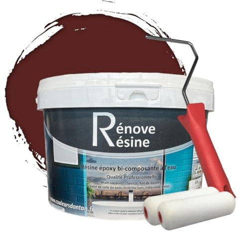 COULEURS D ANTAN Peinture Résine multisupport Intérieur pour Faïence, Carrelage, Douche, Baignoire 5m² - RAL 8012 Brun rouge + Kit d'application OFFERT