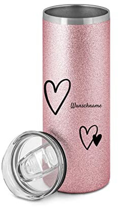 ORWONet ORWO – Glitzer-Thermobecher mit Namen bedrucken | Isolierbecher 580 ml | verschiedene Designs | 21 x Ø 7 cm | Heiß- & Kaltgetränke | Travel Mug (Rosa, Hab' dich lieb)