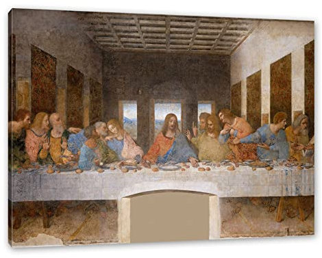Pixxprint Leonardo da Vinci - Das letzte Abendmahl, Weiß, Größe: 60x40cm, Leinwandbild, fertig gespannt, Wandbild, Dekoration, Kunstdruck, kein Poster