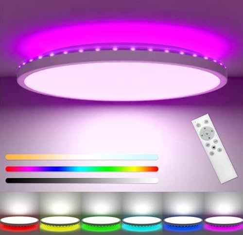 30CM LED Ceiling Light Dimmable, 24W 3200LM Bathroom Lights Ceiling with Remote Control, RGB Color Changing, 3000-6500K, Timer & Memory, Round Flush Ceiling Lamp for Bedroom Living Room Kitchen