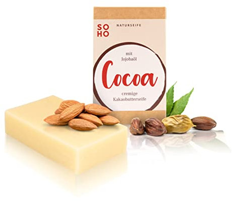 SOHO Naturkosmetik Duschseife Cocoa • Festes Duschgel mit Kakaobutter & Olivenöl • Vegane Seife für Körper & Hände (95g)