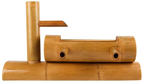 ZLECB Fontaine en bambou, fontaine à eau avec pompe en bambou, kit de fontaine solaire, ornements d'eau coulante, fontaine zen japonaise, fontaine de jardin Feng Shui, 30 cm