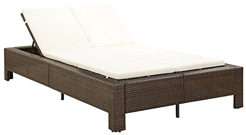 MOONAIRY 2-Personen-Sonnenliege mit Auflage, Sonnenliege Balkon, Gartenliege, Strandliege, Relaxliege Garten, Saunaliege, Liegestuhl, Braun Poly Rattan