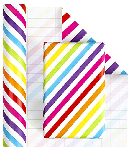 RUSPEPA Geschenkpapierrolle Zum Geburtstag – Buntes Streifen-Design Für Geburtstag, Urlaub, Party, Babyparty – 43,2 cm X 10 m