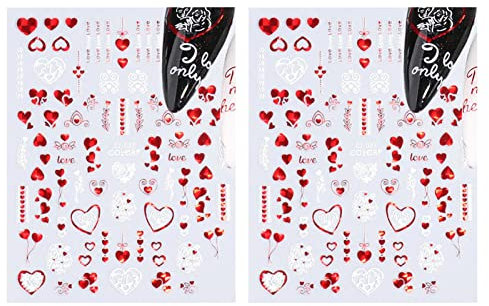 Worparsen Nail Art Patch Ultra-thin Valentines Day Red Heart Pattern Manicure Decal Decorative Non-Fading S