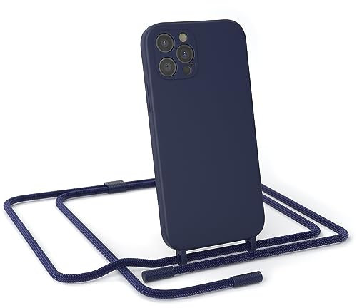 EAZY CASE - Handykette Silikon Premium kompatibel mit iPhone 12 Pro Handyhülle mit Umhängeband, Handykordel mit Schutzhülle, Silikonhülle, Hülle mit Band, Kette für Smartphone, Nacht Blau