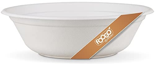 FOOGO Green Lot de 50 grands bols jetables en bagasse de canne à sucre, 900 ml, 20 cm, bol à soupe, dessert, salade, rond, en papier robuste pour aliments chauds.