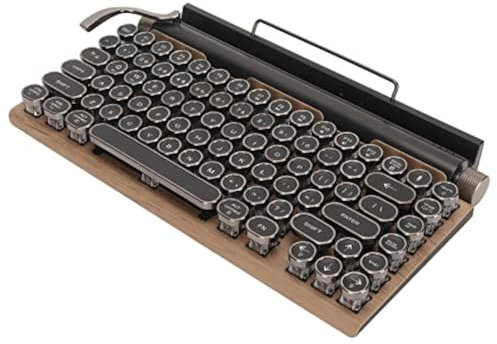 Mechanical Gaming Keyboard, Typewriter Retro Punk Gaming Keyboard, Bluetooth Keyboard with Metal Round Keycap & Backlit, 83 Keys Blue Switch Electric Typewriter (Wood