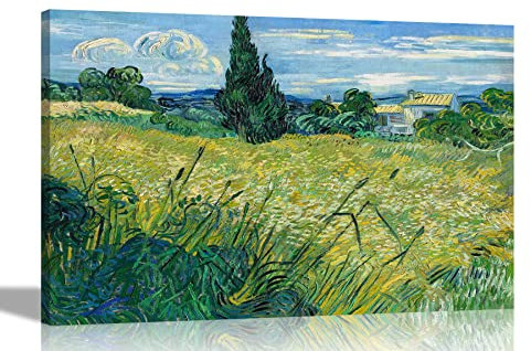 Artley Prints Green Wheat Field in Cypress by Vincent Van Gogh Canvas Wall Art l Colourful Framed Pictures l Landscape Artwork 60 x 40cm (24 x 16 inches) A2