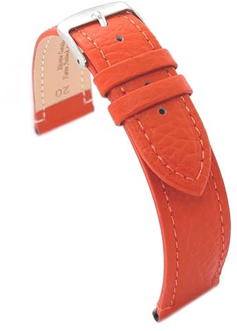 diloy Uhrenarmband Kalbsleder mit Bison-Prägung – Flaches Klassisches Design, Edelstahlschließe – Für Dressuhren – Größen 12mm bis 22mm (gerade) P178 Orange 16mm