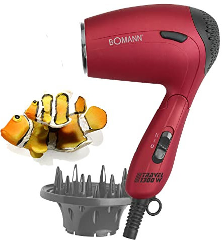 bmf-versand® Reisefön Klappbar Klein - Haartrockner Reise mit Diffusor Fön - Roter Haarfön 1200 Watt - Sportfön 2 Stufen Aufhängeöse - Reiseföhn Leise Rot - Föhn Mini Diffuser