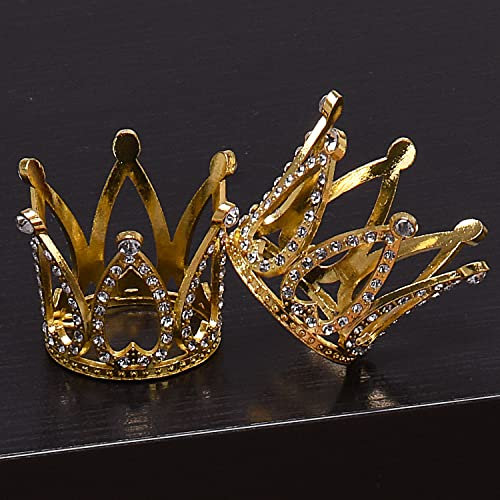 2pcs Mini Gold Crown Cupcake Topper Tiny Doll Tiara Crowns Crystal Rhinestone Crown for Baby Shower Birthday Wedding Christmas Prince Princess King Themed Party Decorations Newborn Photo Prop