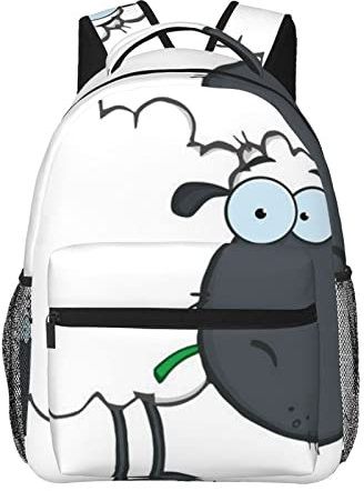 EVANEM Laptop-Rucksack mit Schaf bedruckt, lässig, Reisetasche, leicht, Leinen-Rucksack, Unisex, Schwarz , One size