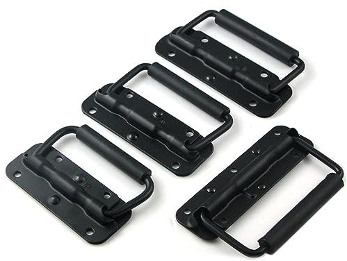Pizsieat 4 Stück Klappgriff Griff Tragegriff 100 mm Gefedert Kistengriff Edelstahl Hardware Boxen Griff Flightcase Klappgriffe mit Frühling für Lautsprecherboxen Toolbox Tür Werkzeug Boxen (Schwarz)