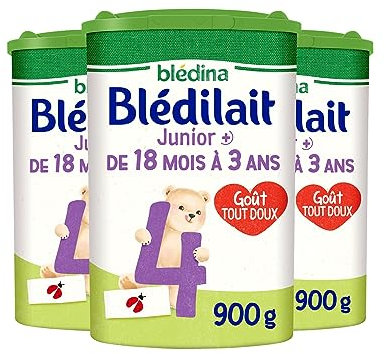 Blédina - Blédilait Junior 4ème âge - Lait en poudre pour bébé - De 18 à 36 mois - Lot de 3x900g