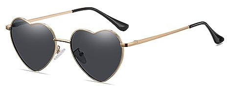 JCTAIFOO Polarisierte Herz Sonnenbrille für Damen Vintage Mode Liebe Form Gold Metallrahmen Nette Party Festival Brille Gold/Dunkelgrau