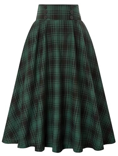 DayaEmmoTQ Jupe mi-Longue Vintage élégante pour l'hiver A-Line Taille Haute mi-Longue Jupe plissée Jupes décontractées Jupes élastiques Jupe Cercle Jupe Automne écossaise