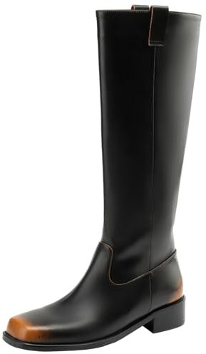 Cocey Stivali da biker da donna in pelle con punta quadrata, Nero , 43 EU