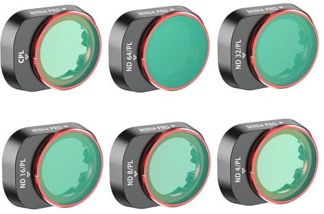 HMHAMA ND/PL-Filter, CPL-Filter, kompatibel mit DJI Mini 4 Pro, ND4/PL ND8/PL ND16/PL ND32/PL ND64/PL CPL Kameralinsenfilter, Drohnenzubehör, 6 Stück, (HMADJP2801-7)