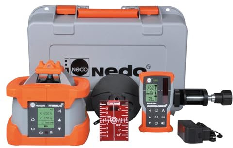 Nedo PRIMUS 2 HVA2N Rotationslaser inkl. COMMANDER 2 HVA2N - vollautomatische horizontale/vertikale Zweiachs-Neigungslaser mit AutoAlign-Funktion