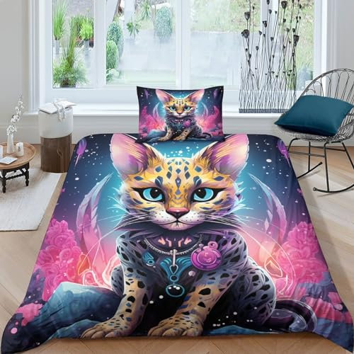AAHARYA Cat_Warrior Bettwäsche-Set, Filmposter, Bettbezüge-Set, 3D-gedruckt, für Kinder und Erwachsene, hypoallergen, Flauschiges Bettwäsche-Set, Einzelbett (135 x 200 cm)