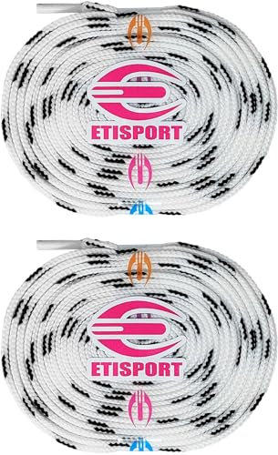 ETISPORT Paar professionelle flache Schnürsenkel für Hockey- und Schlittschuhe und Riemen mit Rollen. Beständig. Länge jeweils 3 m | 118in. (Weiß)