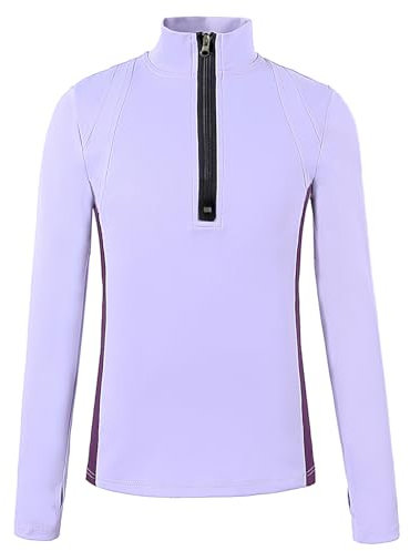 Momkonzz Kids Clothes Girls Tshirt Children Long Sleeve Shirts High Collar Tops Zip Up Slim Fit Pullover Sport Gym Tee Purple 9-10 Years