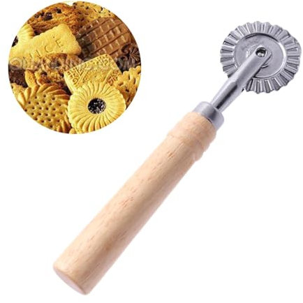 CALIDAKA Pastry Wheel Cutter, Zinc Alloy Roller, Wood Handle, Fluted Edge, Wide Application for Home and Kitchen