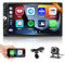 Inefala Radio Coche 2 DIN Compatible con Carplay Android Auto, 7 Pulgadas Radio Coche Bluetooth Pantanlla Táctil soporta Manos Libres/FM/Mirror Link/USB/AUX con Mic Cámara Trasera