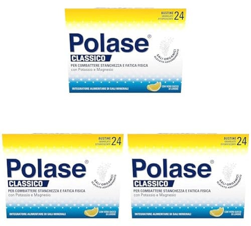 Polase Classico, Magnesio e Potassio, Integratore Alimentare, contro Stanchezza e Fatica Fisica, Caldo, Sali Minerali Organici, Gusto Limone, 24 Bustine (Confezione da 3)