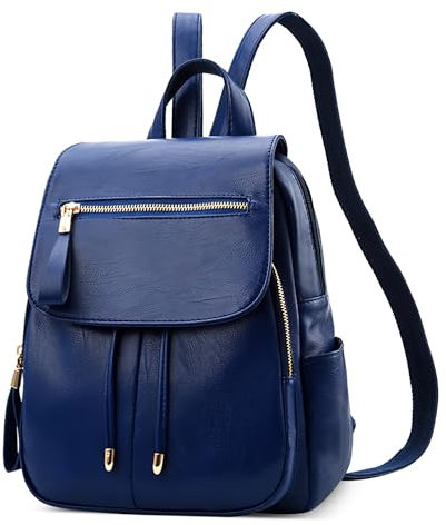 DORRISO Elegante Damen Klein Rucksack Leichte PU Leder Schulrucksäcke Klassische Süßer Tagesrucksack für Reisen Lässig Urlaub Täglich Outdoor Frauen Wasserdicht Rücksack Blau