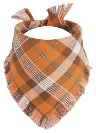 Gofshy Hundehalstuch, Herbst-Motiv, Orange, kariert, wendbar, Dreiecks-Lätzchen, Zubehör für Jungen und Mädchen, Urlaub, Halloween, Welpen, Bandana, 1 Stück