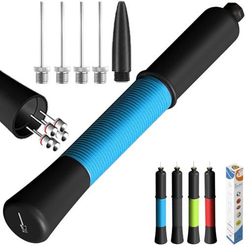 Ball Pump with Needle Storage(Never Lose Pin) Football Pump with 5 Needles and Extendable Cable, Soccer Football Pumps, Volleyball Pump Rugby Ball Inflator - Great for All Balls - 1 Pack