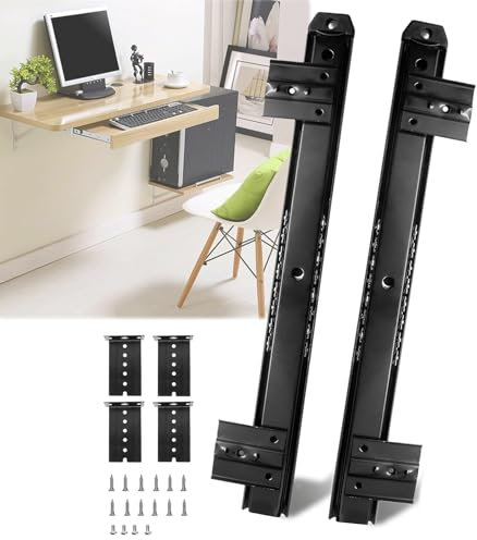 Keyboard Shelf Runners, 14Inch, with Adjustable Height Bracket, Side Mount, Under Desk Drawer Slides(Black)