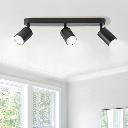 CHENBEN Focos Techo 3 Focos LED GU10 Lampara Focos Techo Orientables Giratorios LED para Dormitorio, Salas,Sin bombilla,Negro