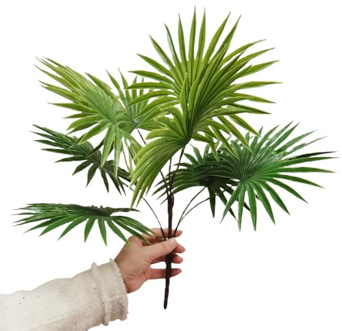 Urier 1Pack Tropical Plants Faux Palm Plant,20 Artificial Leaves for Decoration,Plastic Plants for Decoration Indoor,Palm Leaf Ceiling Fan for Tabletop Centerpieces Party Home Decor(Green)