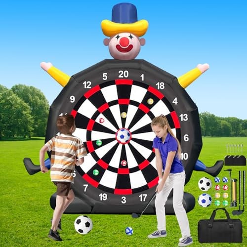 Heipigo Aufblasbare Fußball Dartscheibe 4,3m mit Gebläse für Outdoor Garten | 14ft Riesiges Fußball Dart Outdoor Spiel mit 350W Gebläse, inkl. 2 Fußbälle & 8 Golfbälle für Garten, Hof und Partys, Kinder