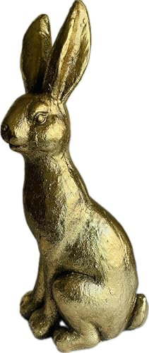 khevga Osterhase Gold 42 cm – Osterdekoration Gold aus Fiberglas – Edle Tischdekoration Ostern – Goldene Osterdeko für Wohnzimmer, Büro & Feste