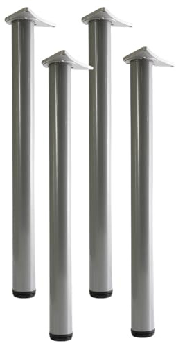 Set of 4 Adjustable Table Legs for Breakfast Bar or Worktop, Height Options 710/820/870/1100mm Steel Support for Kitchen Table Desk Furniture DIY (Silver, 71cm)