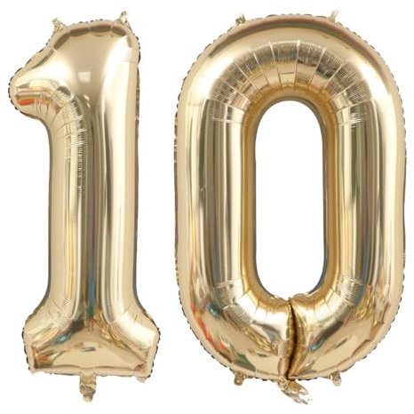 Alaoo Luftballon 10 Geburtstag Zahl, 40 Zoll Gold Creme Folienballon, Riesenzahl Ballon für Mädchen Junge Geburtstag Party Dekoration Jahrestag Dekorationen