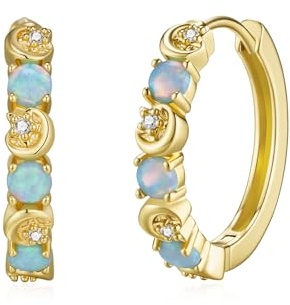 GW Damen Ohrringe Gold Creolen Goldene 18mm Vergoldet mit Opal Stein Opal Schmuck für Frauen Jeden Tag Tragen und für Mama Beste Freundin Geburtstag